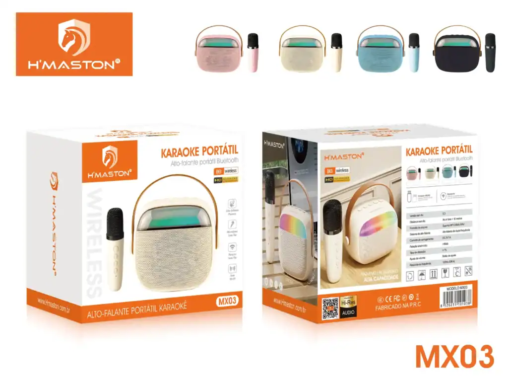 Som portátil de karaokê Bluetooth, microfone sem fio, alto-falante portátil com qualidade de som HD e bateria de longa duração para diversão em qualquer lugar.