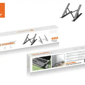 Suporte dobrável para notebook PS-05, suporte de alumínio, leve e ajustável, ideal para mesa de estudo ou trabalho. Produto de alta qualidade por H'Maston, com design moderno e resistente.