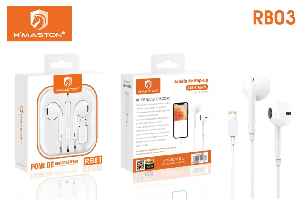 Áudio de fone de ouvido estéreo H'Maston RB03 com conexão Bluetooth e cabo de núcleo de cobre para melhor qualidade de som.