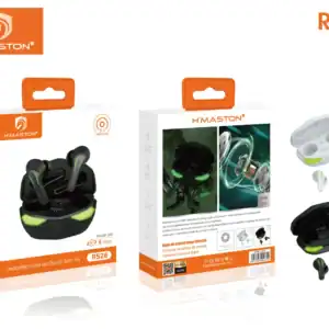 Áudio estéreo sem fio H'Maston, earbuds Bluetooth com até 6 horas de duração, ideal para esportes e uso diário, com design moderno e conexão fácil via Bluetooth.