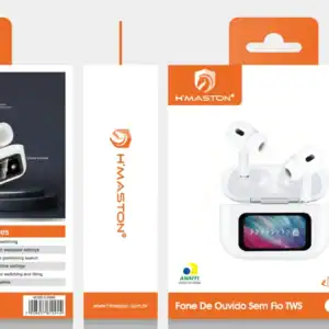 Som de fone de ouvido sem fio TWS H'MASTON modelo RS68, com tecnologia Bluetooth 5.4, resistência à água, comandos de voz, alto desempenho esportivo e audio de alta qualidade, conectividade prática e moderna.