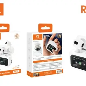 Fone de ouvido sem fio H'Maston RS72 com carregador portátil, com tela touch, LEDs e até 6 horas de uso, ideal para músicas, chamadas e atividades esportivas.