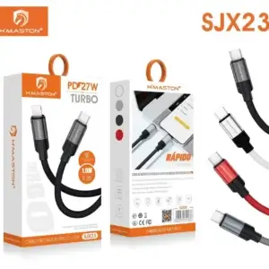 Cabos de dados USB Type-C e iOS da H'Maston, compatíveis com alta velocidade de transmissão, ideal para smartphones e dispositivos eletrônicos, com design resistente e garantia de qualidade.