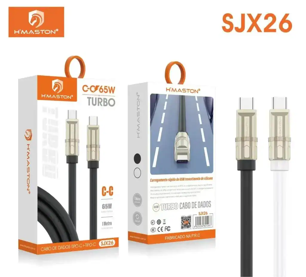 Cabo de dados USB tipo C para carregamento rápido de 65W, compatível com dispositivos eletrônicos, revestimento de silicone, alta performance, disponível na H'Maston.