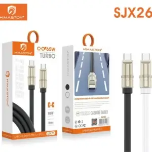 Cabo de dados USB tipo C para carregamento rápido de 65W, compatível com dispositivos eletrônicos, revestimento de silicone, alta performance, disponível na H'Maston.