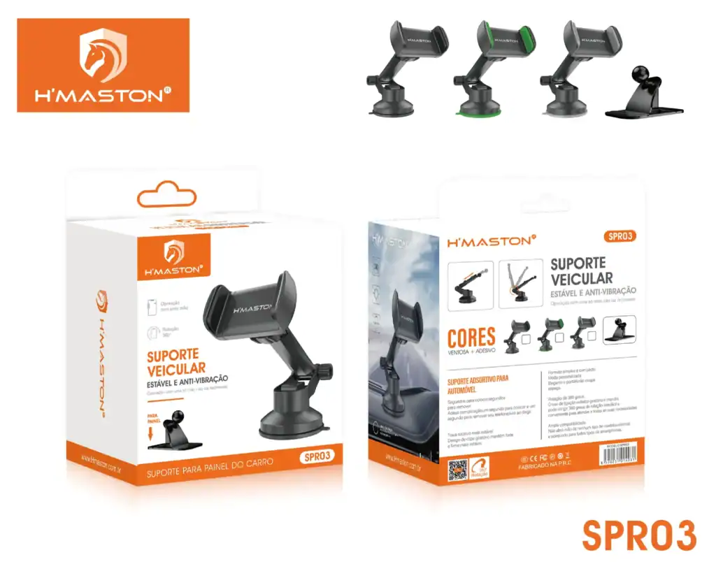 Suporte veicular para painel de carro H'Maston, resistente e anti-vibração, compatível com smartphones e dispositivos automotivos, fácil de instalar, ideal para direção segura.