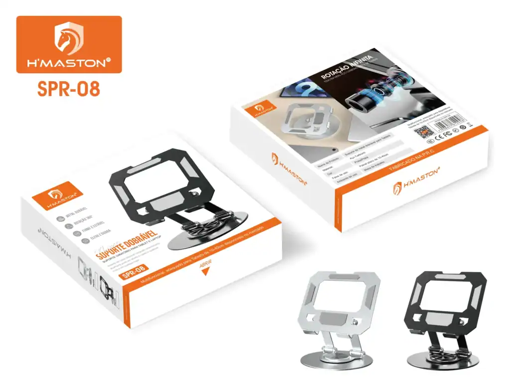 Suporte de celular dobrável para mesa ou carro, compatível com tablets e smartphones, resistente, ajustável até 360°, ideal para uso em veículos ou escritórios - H'Maston.