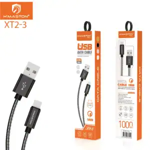 Alto texto: Cabo de dados USB H'Maston XT2-3 de alta qualidade, compatível com dispositivos móveis, carregamento rápido e transferência eficiente de dados, com design resistente e durável.