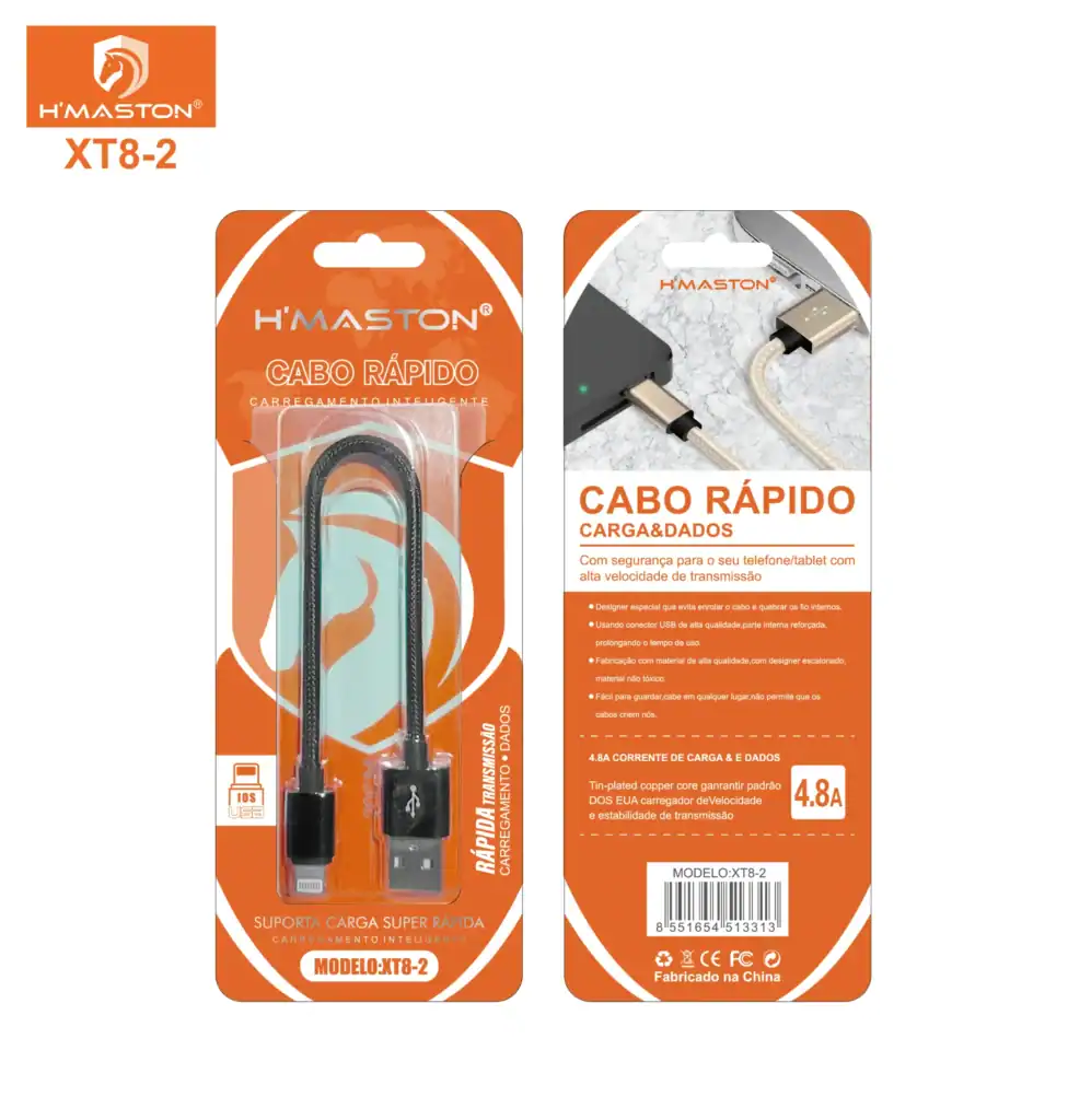Cabo USB rápido H'Maston, carregamento inteligente e alta velocidade, compatível com iOS e Android, ideal para dispositivos móveis e tablets.