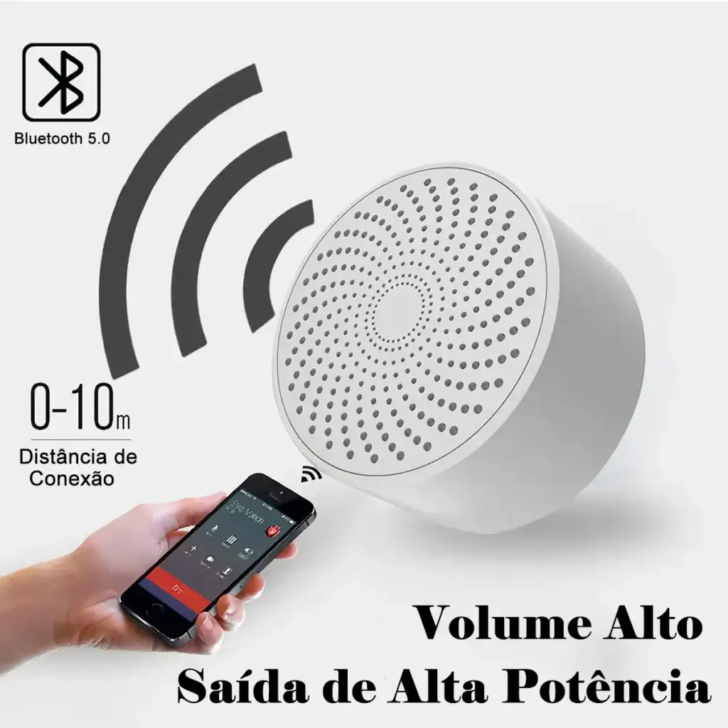 Fone inteligente para controle de volume alto e saída de alta potência, com conexão Bluetooth 5.0 a até 10 metros, ideal para áudio de alta qualidade em casa ou no evento.