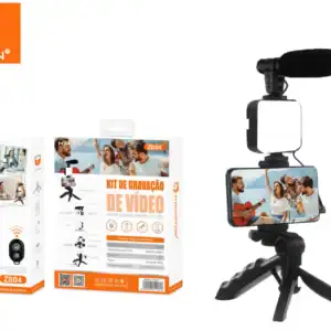 Gravação de vídeos com kit de gravação de vídeo H'MASTON ZB04, ideal para criar conteúdo audiovisual com qualidade, incluindo câmera portátil, microfone e suporte compacto para smartphones.