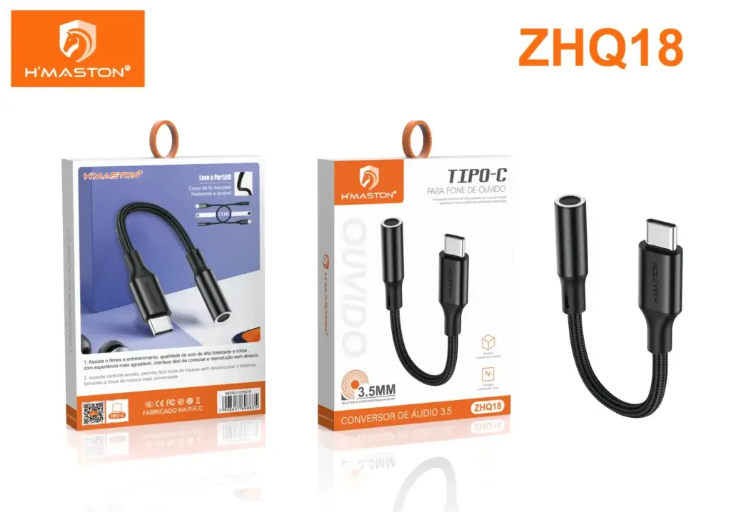 Cabo adaptador de áudio H'Maston com conector USB-C e entrada para fone de ouvido de 3,5mm, compatível com dispositivos móveis, ideal para ouvir música com qualidade e praticidade.
