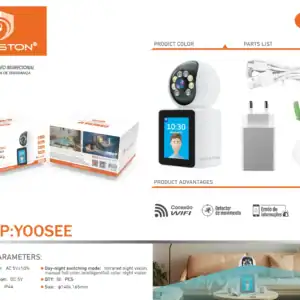 Segurança, câmera de vigilância IP, câmera de segurança Wi-Fi, monitoramento inteligente, câmera com display, vídeo bidirecional, câmera de vigilância para casa, H'MASTON, câmera IP com movimento e voz.
