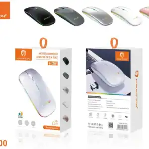 Mouse iluminado sem fio 2,4 GHz H'Maston E-1200, design moderno, recarregável e de alta performance, ideal para trabalhos e uso cotidiano, disponível na loja H'Maston.