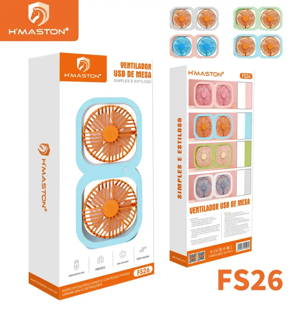 Ventilador USB de mesa H'Maston, portátil, compacto e estiloso para resfriar ambientes com tecnologia de alta performance.