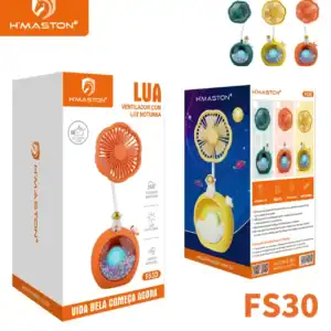 Ventilador com luz noturna H'Maston, portátil, com controle de energia, design moderno e seguro para crianças, ideal para quartos e ambientes internos.