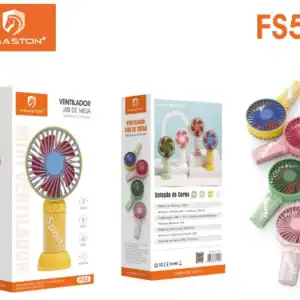 Ventilador USB portátil H'Maston com cores variadas, compacto, ideal para áreas de trabalho e lazer, com alimentação por cabo USB, potência de 4W e design moderno e funcional.