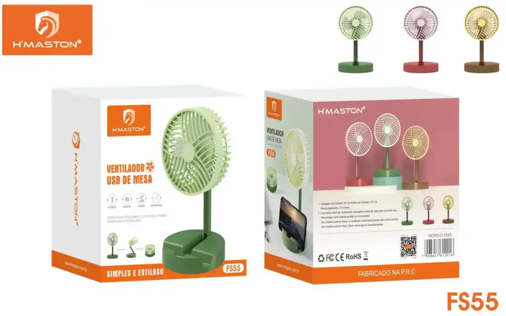 Ventilador de mesa USB, color verde, portátil, compacto, ideal para escritório e viagem, design moderno, uso eficiente de energia, produto inovador da H'Maston.