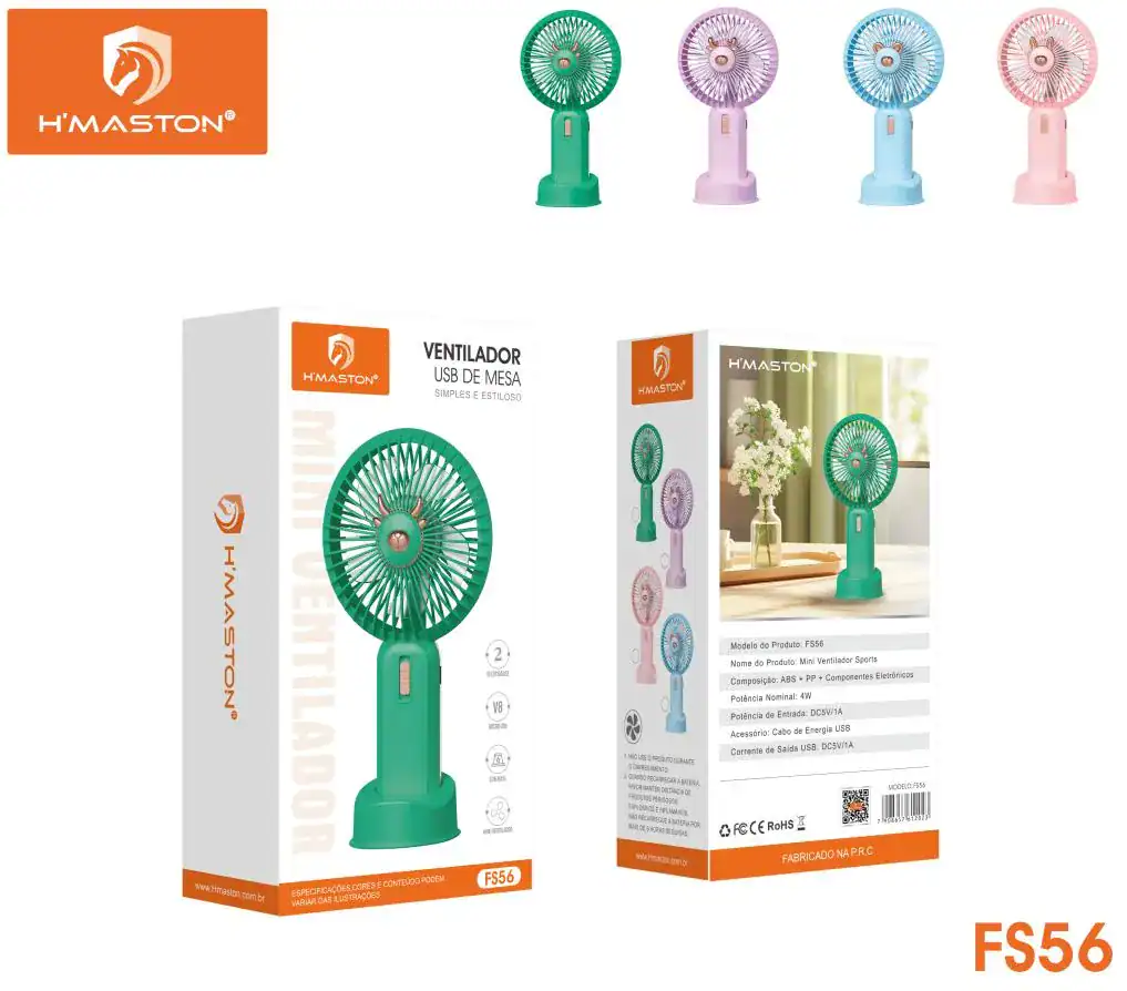 Ventilador portátil de mesa H'Maston com design moderno e compacto, ideal para escritórios e ambientes domésticos, oferece refrigeração eficiente e fácil de usar com alimentação USB.