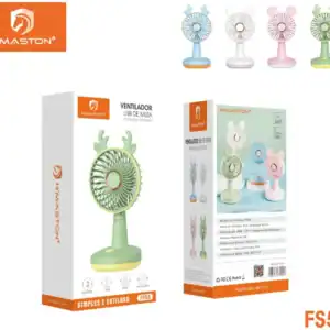 Ventilador portátil infantil com design divertido e cores pastel, ideal para crianças, alimentado por USB. Produto H'Maston com acabamento de alta qualidade e funcionamento silencioso.