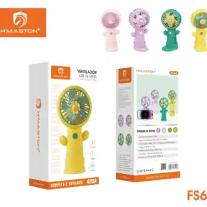 Mini ventilador portátil com design de personagem divertido, ideal para uso em mesa, viagens e atividades ao ar livre, disponível em várias cores na H'Maston.