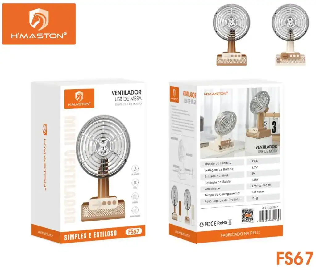 Ventilador de mesa USB com design moderno e portátil, ideal para escritório ou casa, com controle de velocidade ajustável e baixo consumo de energia.