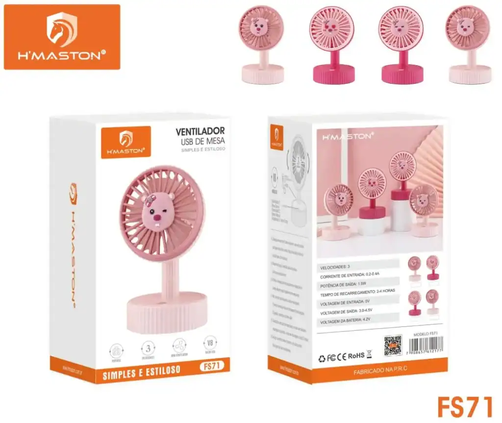 Pink portable USB table fan with adorable bear design, compact and stylish, ideal for home and office use.