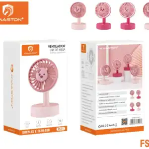 Pink portable USB table fan with adorable bear design, compact and stylish, ideal for home and office use.