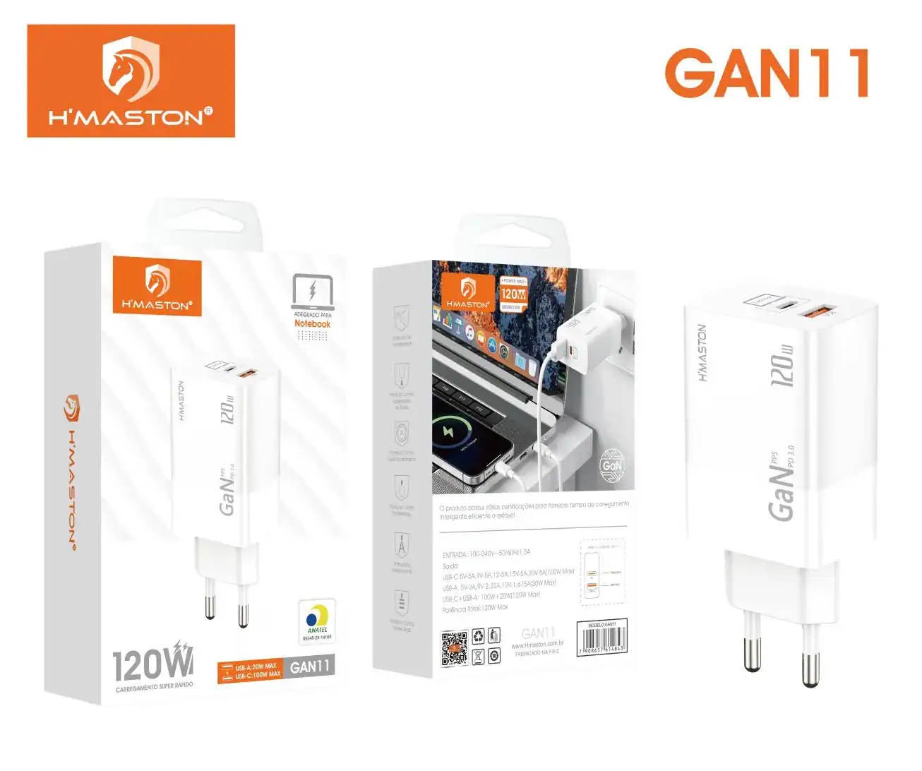 HMaston GaN11 Carregador Potente e Compacto 65W USB-C
