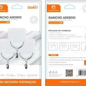 Gancho adesivo de fácil aplicação e remoção, ideal para prender objetos leves até 2kg, sem perfuração, perfeito para organização e decoração de ambientes internos, fabricado no Brasil pela H'Maston.