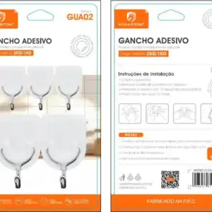 Gancho adesivo para organização de cozinha, fácil de instalar e remover sem deixar marcas, ideal para pendurar utensílios e acessórios, durável e resistente.