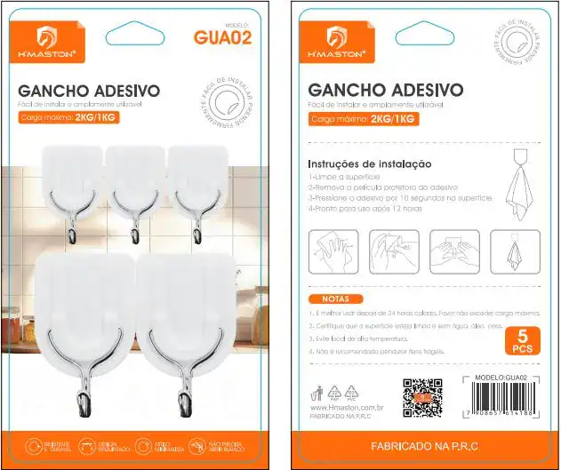 Gancho adesivo para organização de cozinha, fácil de instalar e remover sem deixar marcas, ideal para pendurar utensílios e acessórios, durável e resistente.