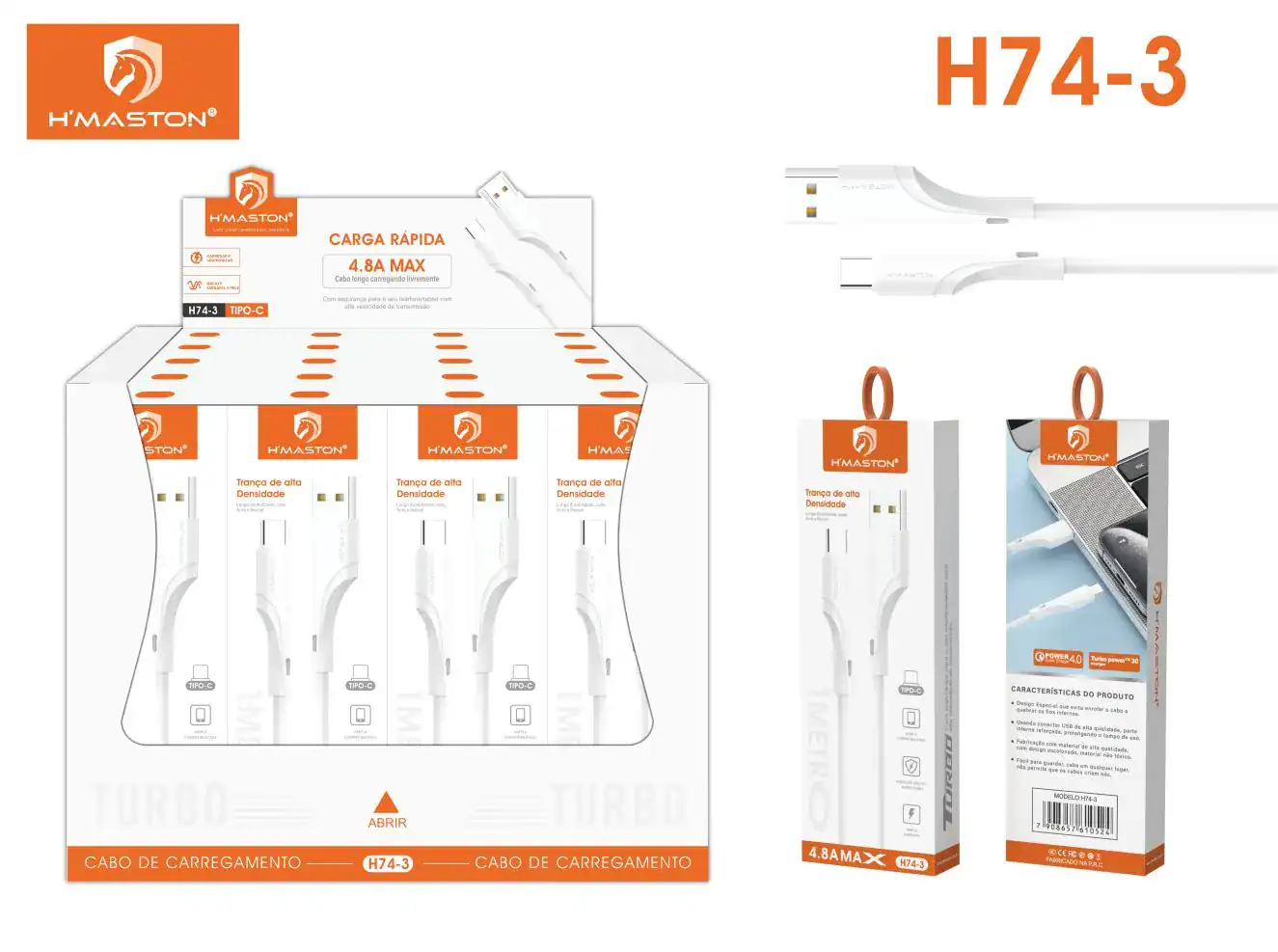 HMaston H74-3 Cabo USB para Carregamento Rápido