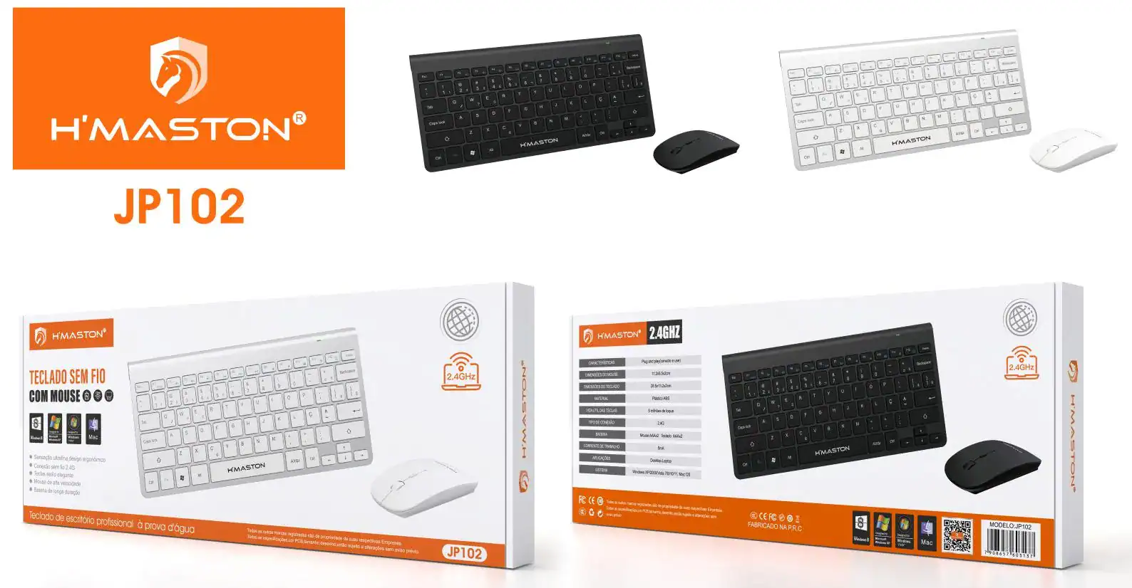 HMaston JP102 Kit Teclado e Mouse sem Fio Bluetooth