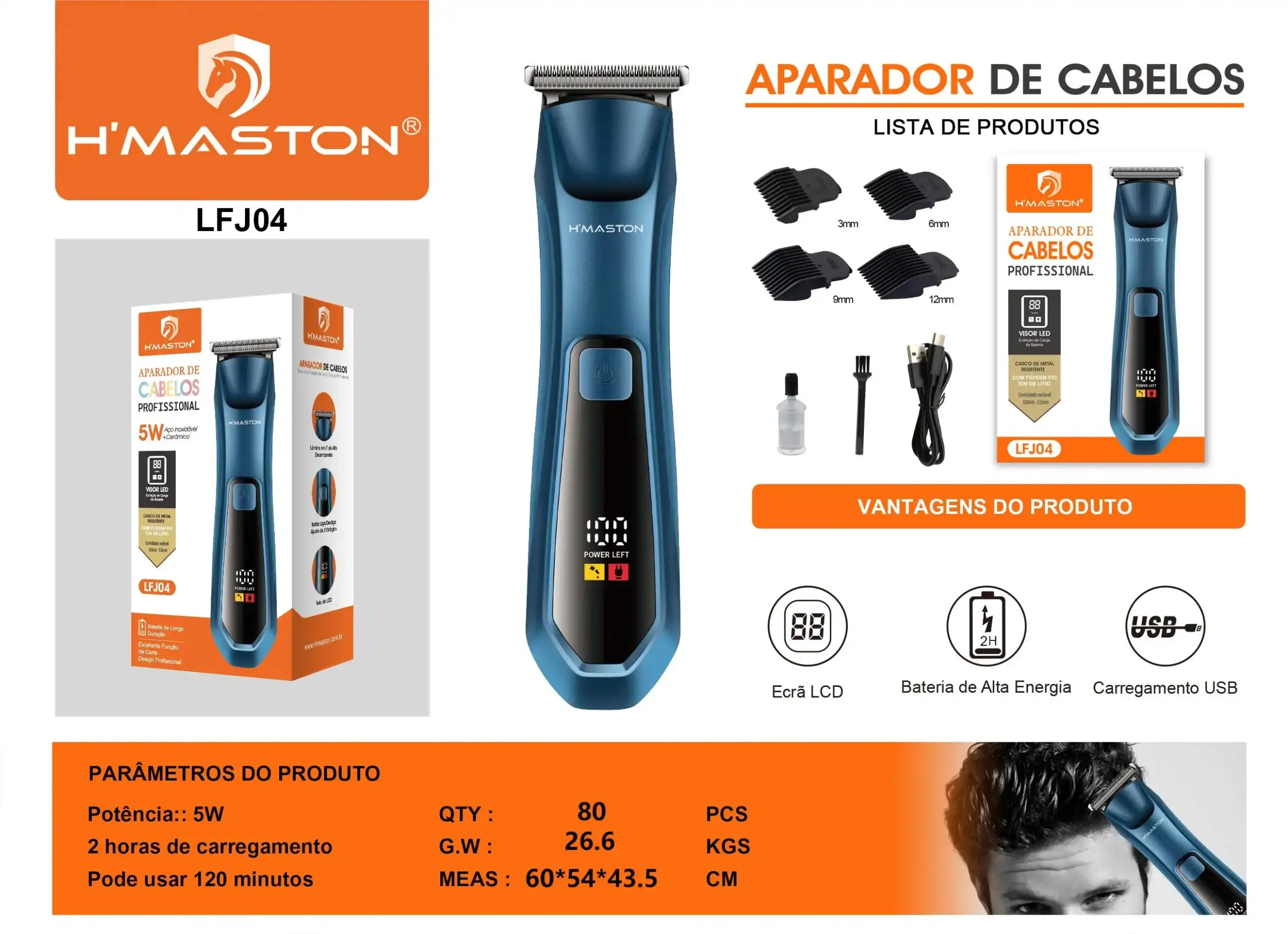 HMaston LFJ04 Máquina de Cortar Cabelo 5W – Corte Preciso e Bateria de Longa Duração