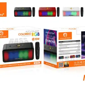 H’Maston MX06 Caixa de Som Bluetooth Portátil com Microfone e Luzes LED