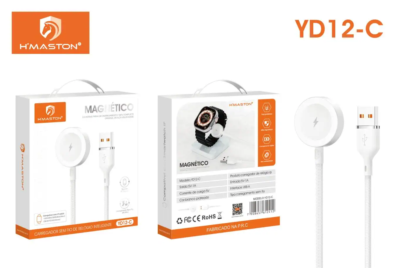 Carregador sem fio HMaston YD12-C com relógio digital, compatível com dispositivos Qi, design moderno e funcionalidade prática para uso diário.