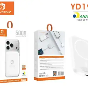 Powerbank magnético de 5000mAh para carregamento sem fio, compatível com diversos dispositivos móveis, ideal para recarregar smartphones de forma prática e eficiente.