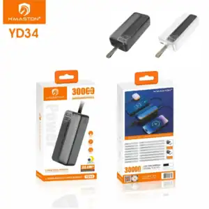 Carregador portátil HMaston YD34 com capacidade de 30000mAh, compatível com dispositivos Bluetooth, incluindo o Relógio Inteligente YD34, resistente e ideal para uso diário.