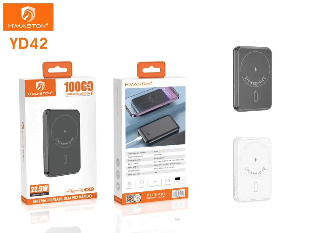 Bateria portátil H'Maston YD42 de 22.5W com carregador rápido, ideal para recarregar dispositivos móveis com alta eficiência e praticidade.