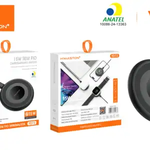 Carregador sem fio H'Maston YD73 compatível com dispositivos móveis, design compacto e eficiente, ideal para carregamento rápido e sem cabos, promovendo praticidade e modernidade.