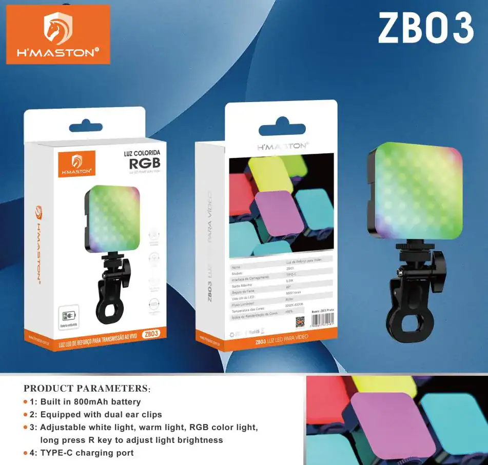 H’Maston ZB03 Luz de LED com Clipe | 3 Modos de Iluminação, Portátil e Recarregável