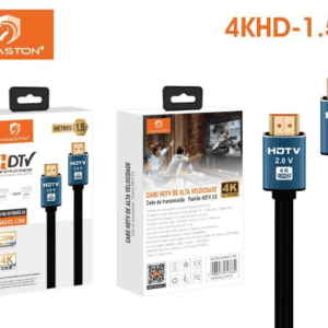 Cabo HDMI de alta velocidade de 1,5 metros, compatível com TVs 4K, Full HD e dispositivos HDMI. Ideal para transmissão de vídeo de alta qualidade e som digital, garantindo conexão confiável e desempen.