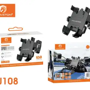 Suporte de celular para moto com carregador USB, compatível com diversos modelos, oferece fixação segura e carregamento rápido durante o uso. Ideal para motociclistas que buscam praticidade e seguranç.