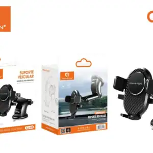 Suporte veicular com ventosa para painel ou para-brisa, compatível com smartphones, oferece fixação segura e estabilidade durante a condução. Ideal para uso em carros, motos e barcos.
