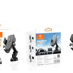 Suporte veicular com braço ajustável para fixação segura no painel ou para-brisa, compatível com smartphones e GPS, garantindo estabilidade e fácil acesso durante a condução.