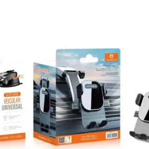 Suporte veicular CJ71 ajustável com rotação de 360° para melhor visualização no painel do carro. Compatível com diversos modelos de smartphones, garantindo segurança e praticidade durante a condução.