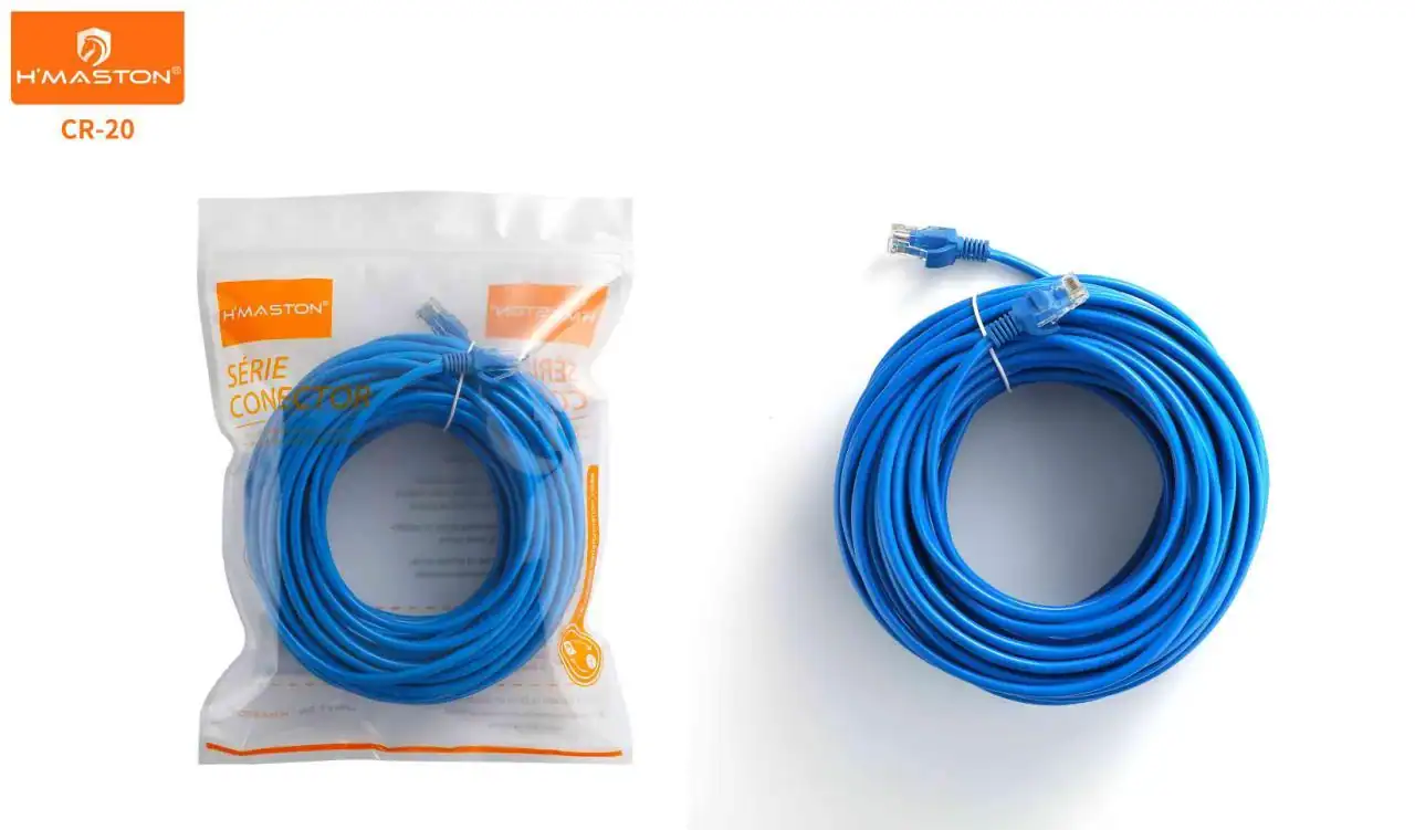 Cabo de rede RJ45 HMaston CR-20, ideal para conexões de alta velocidade e estabilidade em redes de computadores, com acabamento de alta qualidade e compatibilidade universal.