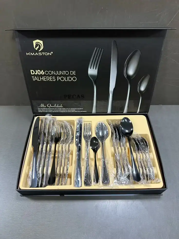 Conjunto de talheres doméstico HMaston DJ06, com design elegante e acabamento polido, ideal para uso diário ou ocasiões especiais.