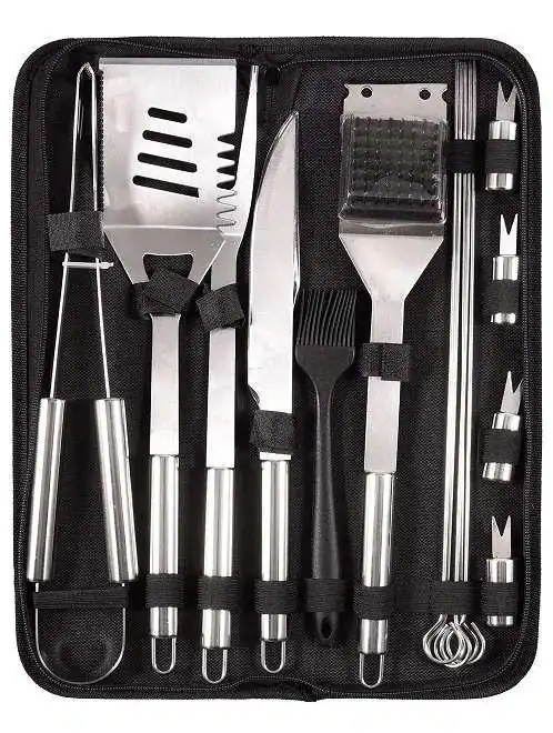 Ferramentas de churrasco HMaston DJ16, kit portátil com facas, espátula, garfos e acessórios para churrasco de alta qualidade.